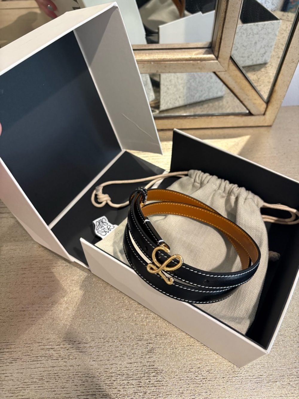 Loewe Black Skinny Leather Belt Gold L Collection SS 23 Size 75 Small - Picture 7 of 16